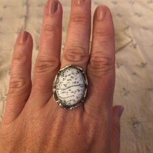 Dendritic opal aka merlinite sterling silver ring